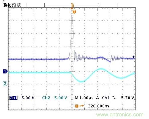 圖B1： 前端沒有TVS時(shí)過(guò)溫保護(hù)瞬間