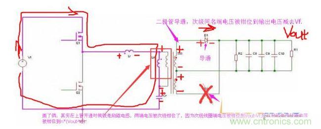 上管開通，注意諧振電感、勵(lì)磁電感、諧振電容的正負(fù)
