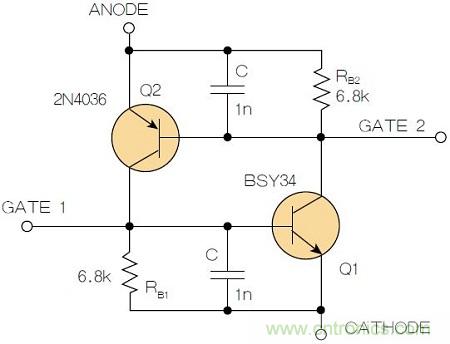 圖2：增加兩個電容值為1nF的SMD陶瓷電容器后，可以在&Delta;V達到10V的情況下防止導通。