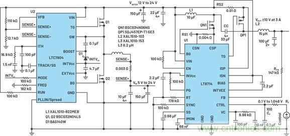 通過5 V至24 V輸入提供雙極性、雙向DC-DC流入和流出電流